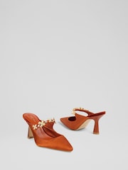 LK Bennett Orange Flower Trim Fabric Mule Courts - Image 2 of 4