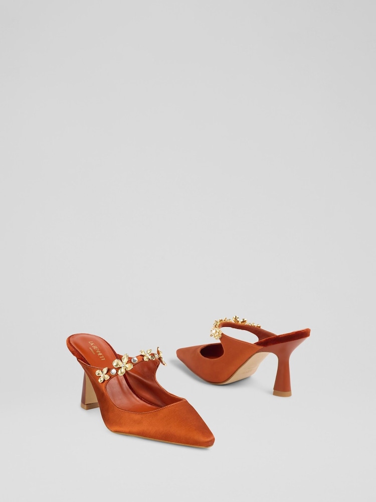 LK Bennett Orange Flower Trim Fabric Mule Courts - Image 2 of 4