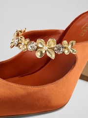 LK Bennett Orange Flower Trim Fabric Mule Courts - Image 4 of 4