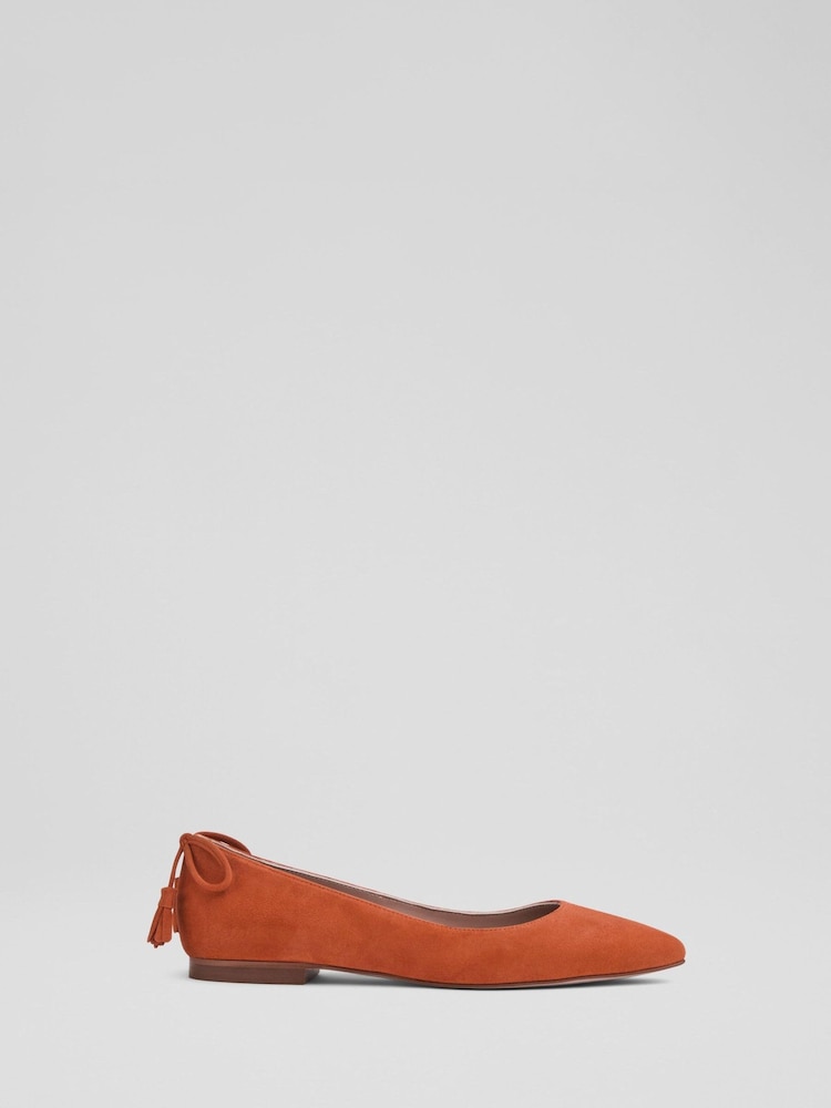 LK Bennett Orange Essie Suede Tassel Point Flats - Image 1 of 4