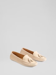 LK Bennett Natural Les Lie Almond Leather Tassel Moccasin Loafers - Image 2 of 4