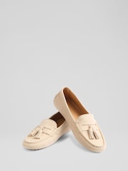 LK Bennett Natural Les Lie Almond Leather Tassel Moccasin Loafers - Image 3 of 4