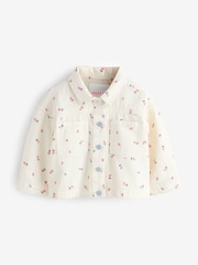 Ecru White Flower Print Log Sleeve Denim Jacket - Image 1 of 1