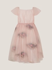 Monsoon Pink Charlotte Short Sleeve Floral Print Tulle Dress - Image 3 of 4