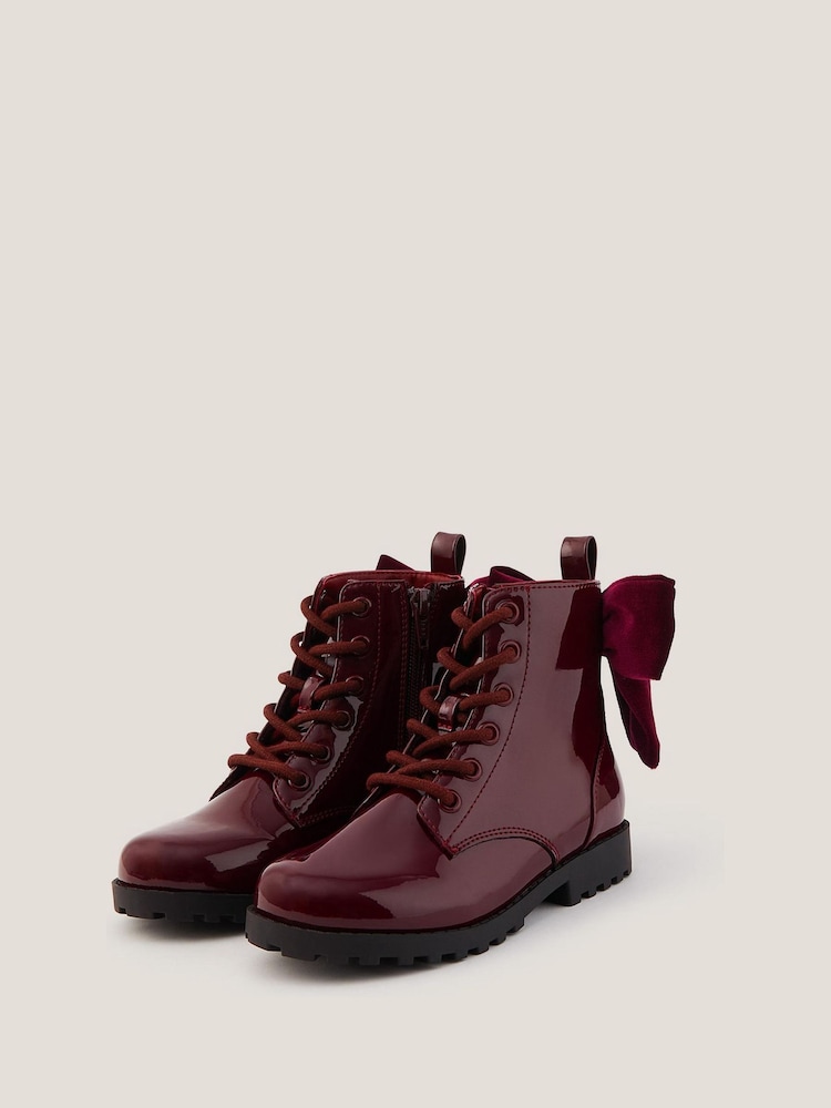 Monsoon Red Bow Patent Lace Up Boots - Image 1 of 3 Monsoon Red Bow Patent Lace Up Boots - Image 1 of 3