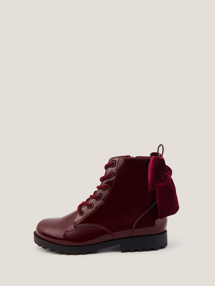 Monsoon Red Bow Patent Lace Up Boots - Image 2 of 3 Monsoon Red Bow Patent Lace Up Boots - Image 2 of 3