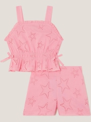 Monsoon Pink Star Cutwork Top & Shorts Set - Image 1 of 2