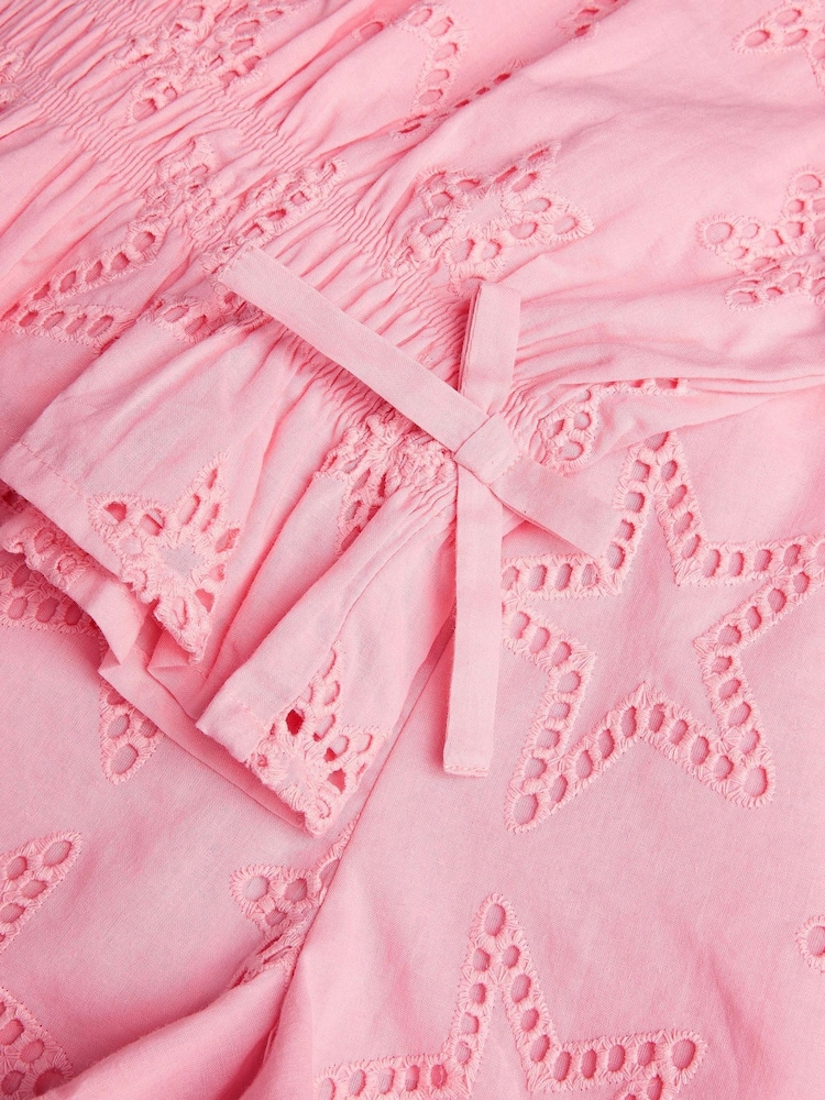 Monsoon Pink Star Cutwork Top & Shorts Set - Image 2 of 2