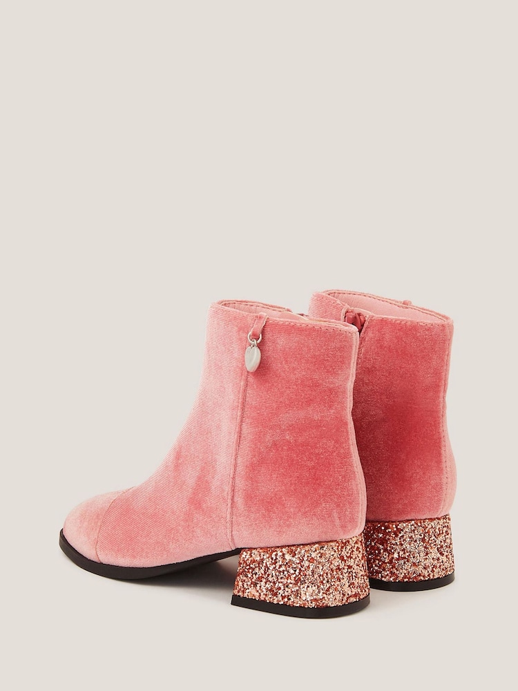 Monsoon Pink Velvet Glitter Heel Boots - Image 3 of 3 Monsoon Pink Velvet Glitter Heel Boots - Image 3 of 3