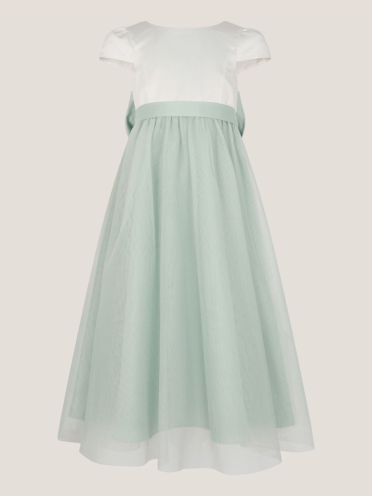 Monsoon Green Short Sleeve Satin Tulle Bridesmaid Dress - Image 1 of 3