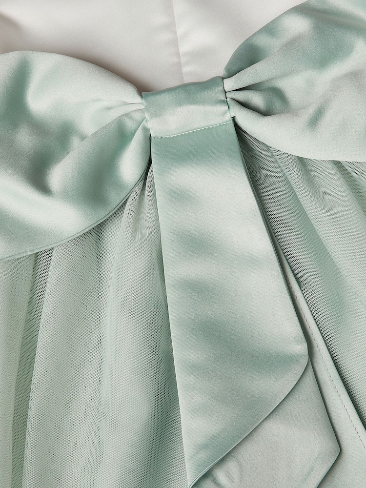 Monsoon Green Short Sleeve Satin Tulle Bridesmaid Dress - Image 3 of 3