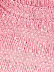 Monsoon Pink Polka Dot Textured Puff Sleeve Dress - Image 4 of 4