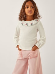 Monsoon Natural Embroidered Collar Top - Image 1 of 1