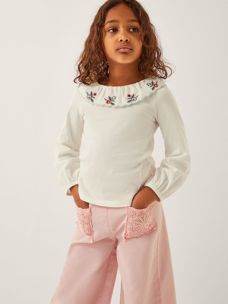 Monsoon Natural Embroidered Collar Top - Image 1 of 1