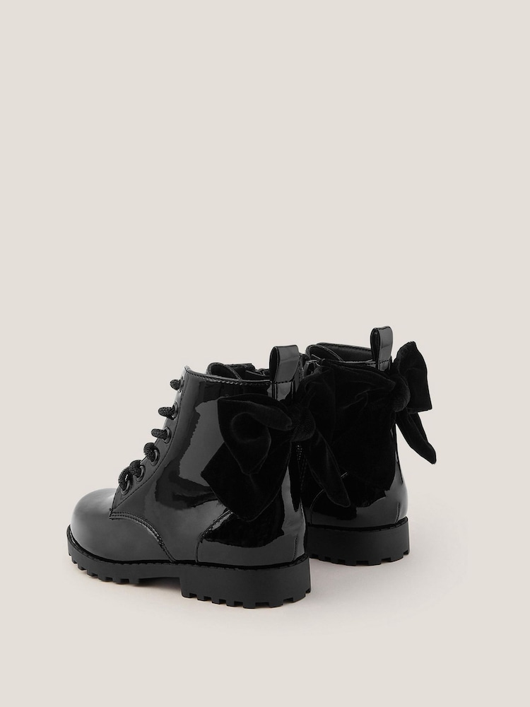 Monsoon Black Bow Patent Lace Up Boots - Image 3 of 3 Monsoon Black Bow Patent Lace Up Boots - Image 3 of 3
