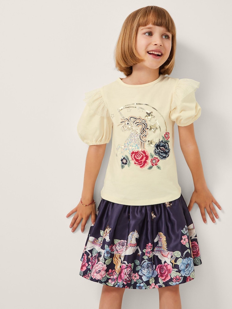 Monsoon Blue Floral Horse Print Satin Skirt - Image 1 of 4
