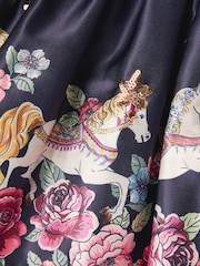 Monsoon Blue Floral Horse Print Satin Skirt - Image 4 of 4
