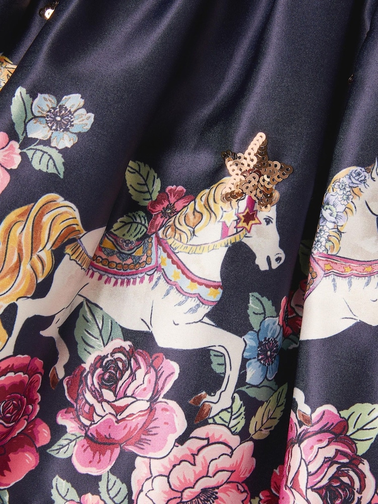 Monsoon Blue Floral Horse Print Satin Skirt - Image 4 of 4