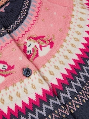 Monsoon Blue Unicorn Fair Isle Cardigan - Image 4 of 4