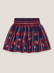 Monsoon Red Floral Print Embroidered Tartan Skirt - Image 2 of 4