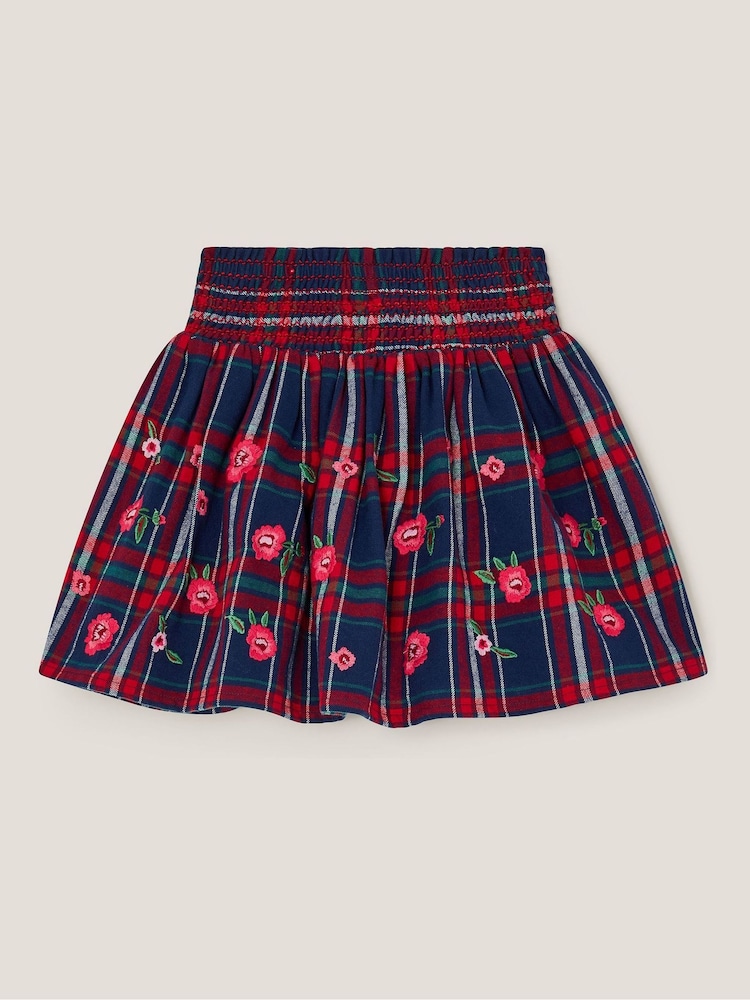 Monsoon Red Floral Print Embroidered Tartan Skirt - Image 2 of 4 Monsoon Red Floral Print Embroidered Tartan Skirt - Image 2 of 4