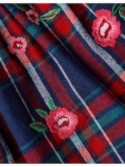 Monsoon Red Floral Print Embroidered Tartan Skirt - Image 4 of 4