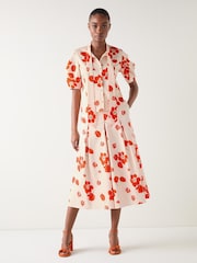 LK Bennett Multi Cotton Block Floral Print Sateen Blouse With Shaped Sleeve - Imagem 1 de 3