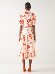 LK Bennett Multi Cotton Block Floral Print Sateen Blouse With Shaped Sleeve - Imagem 2 de 3