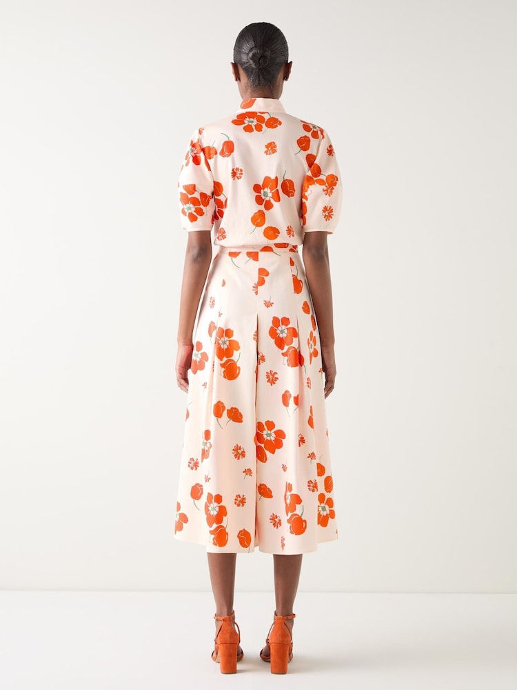 LK Bennett Multi Cotton Block Floral Print Sateen Blouse With Shaped Sleeve - Imagem 2 de 3