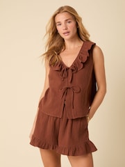 Nobodys Child Brown Tina Ruffle Tie Front Top - Image 1 of 5