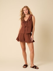 Nobodys Child Brown Tina Ruffle Tie Front Top - Image 3 of 5