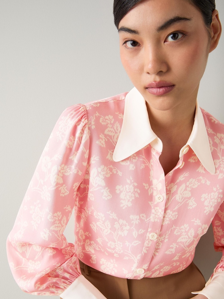 LK Bennett Sustainable Viscose Collar And Cuff Detail Sonya Floral Print Shirt - Imagem 4 de 4