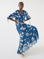LK Bennett Blue Rumi China Birch Georgette Block Print Maxi Skirt - Image 1 of 4