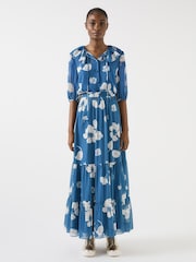 LK Bennett Blue Rumi China Birch Georgette Block Print Maxi Skirt - Image 2 of 4