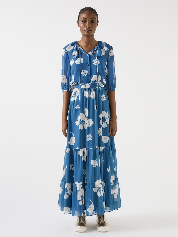 LK Bennett Blue Rumi China Birch Georgette Block Print Maxi Skirt - Image 2 of 4