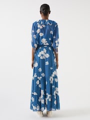 LK Bennett Blue Rumi China Birch Georgette Block Print Maxi Skirt - Image 3 of 4
