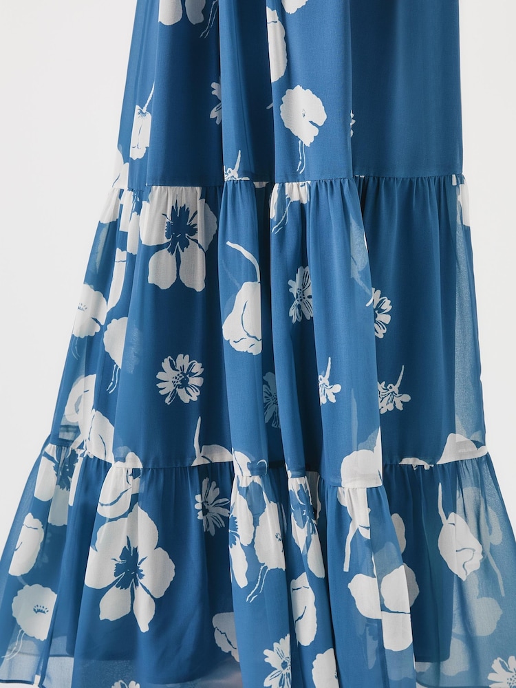 LK Bennett Blue Rumi China Birch Georgette Block Print Maxi Skirt - Image 4 of 4
