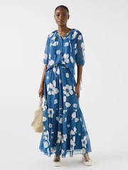 LK Bennett Blue Rumi China Frill Collar Block Print Blouse - Image 2 of 4