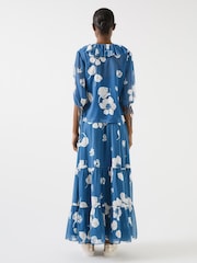 LK Bennett Blue Rumi China Frill Collar Block Print Blouse - Image 3 of 4