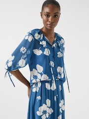 LK Bennett Blue Rumi China Frill Collar Block Print Blouse - Image 4 of 4