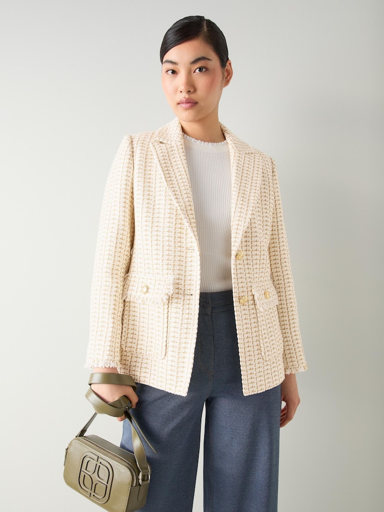 LK Bennett Brown Julia Tweed Check Pocket Detail Jacket - Image 2 of 4