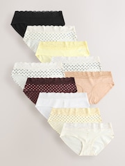 Lemon Yellow Short Cotton and Lace Knickers 10 Pack - Image 1 of 15