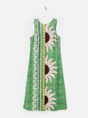 Oliver Bonas Green Sun Print Sleeveless Midi Dress - Image 3 of 7