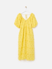 Oliver Bonas Yellow 3D Floral Print Textured Puff Sleeve Midi Dress - Image 3 of 7