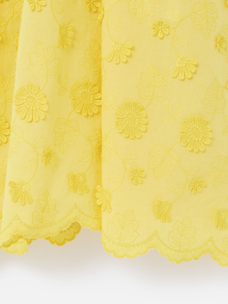 Oliver Bonas Yellow 3D Floral Print Textured Puff Sleeve Midi Dress - Image 7 of 7