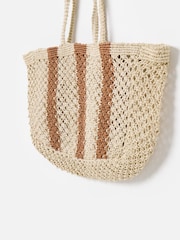 Oliver Bonas Brown Estie Cream Striped Woven Tote Bag - Image 1 of 7