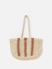 Oliver Bonas Brown Estie Cream Striped Woven Tote Bag - Image 2 of 7