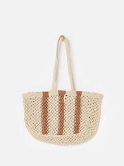 Oliver Bonas Brown Estie Cream Striped Woven Tote Bag - Image 3 of 7