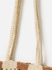 Oliver Bonas Brown Estie Cream Striped Woven Tote Bag - Image 4 of 7