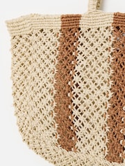 Oliver Bonas Brown Estie Cream Striped Woven Tote Bag - Image 5 of 7